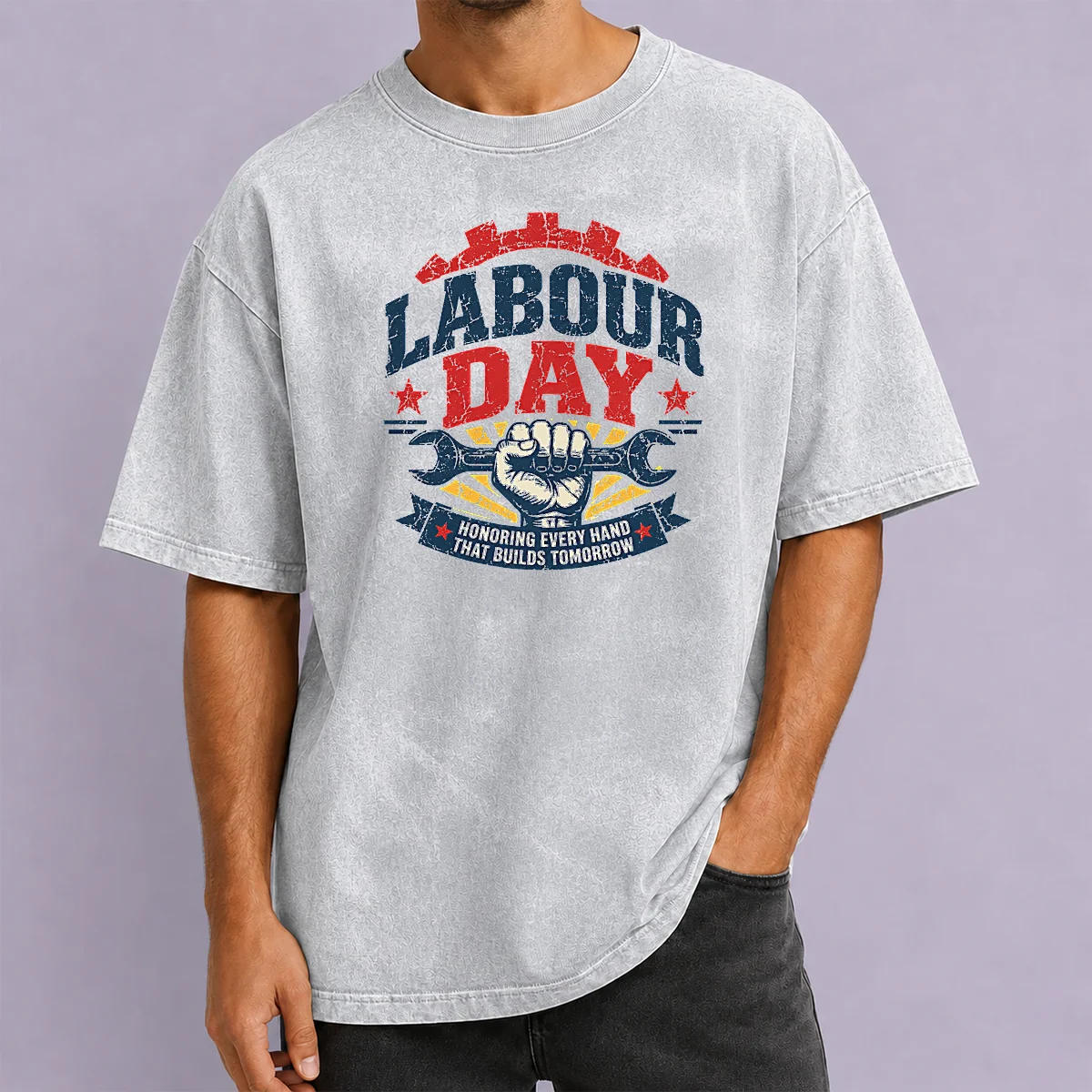 Hot Awesome Vintage Distressed Labour Day Honoring Builders Fist Washed T-Shirt