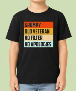 Hot Grumpy Old Veteran No Filter No Apologies Retro Kids T-Shirt
