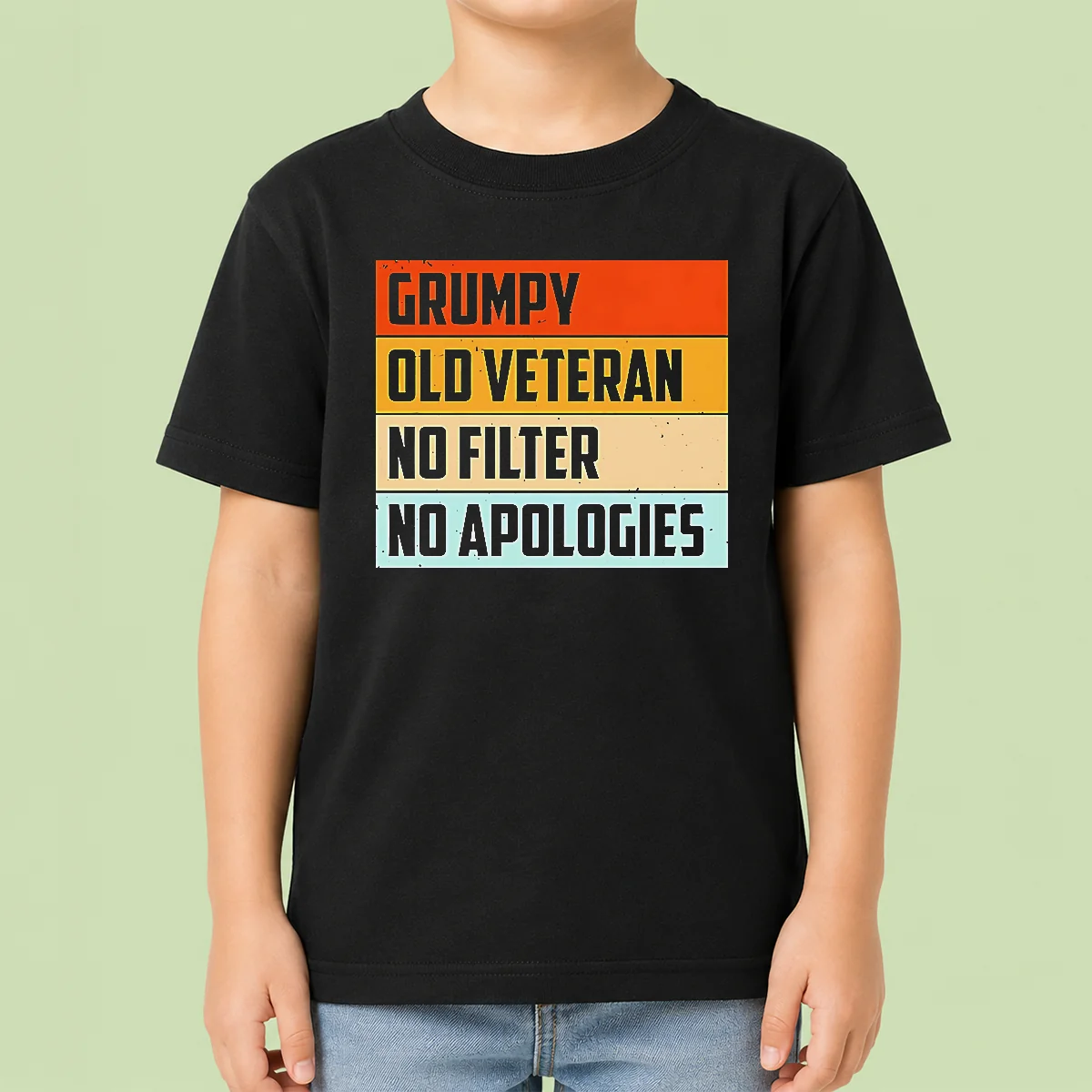 Hot Grumpy Old Veteran No Filter No Apologies Retro Kids T-Shirt