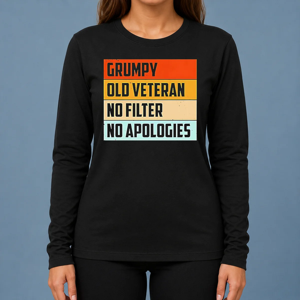 Hot Grumpy Old Veteran No Filter No Apologies Retro Long Sleeve Shirt
