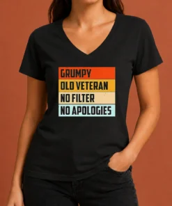 Hot Grumpy Old Veteran No Filter No Apologies Retro V-Neck Shirt