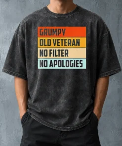 Hot Grumpy Old Veteran No Filter No Apologies Retro Washed T-Shirt