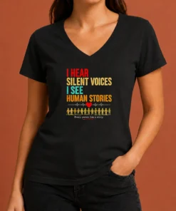 Hot I Hear Silent Voices I See Human Stories Every Person Has A Story V-Neck Shirt