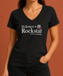 Hot Nice My Jjongcat Is Rockstar And I'M A Manager V-Neck Shirt