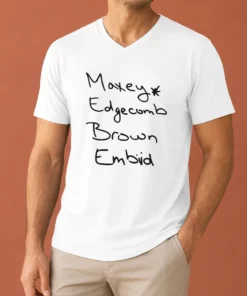 Hot Official Maxey Edgecomb Brown And Embiid Philadelphia 76ers Players V-Neck Shirt