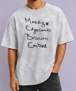 Hot Official Maxey Edgecomb Brown And Embiid Philadelphia 76ers Players Washed T-Shirt