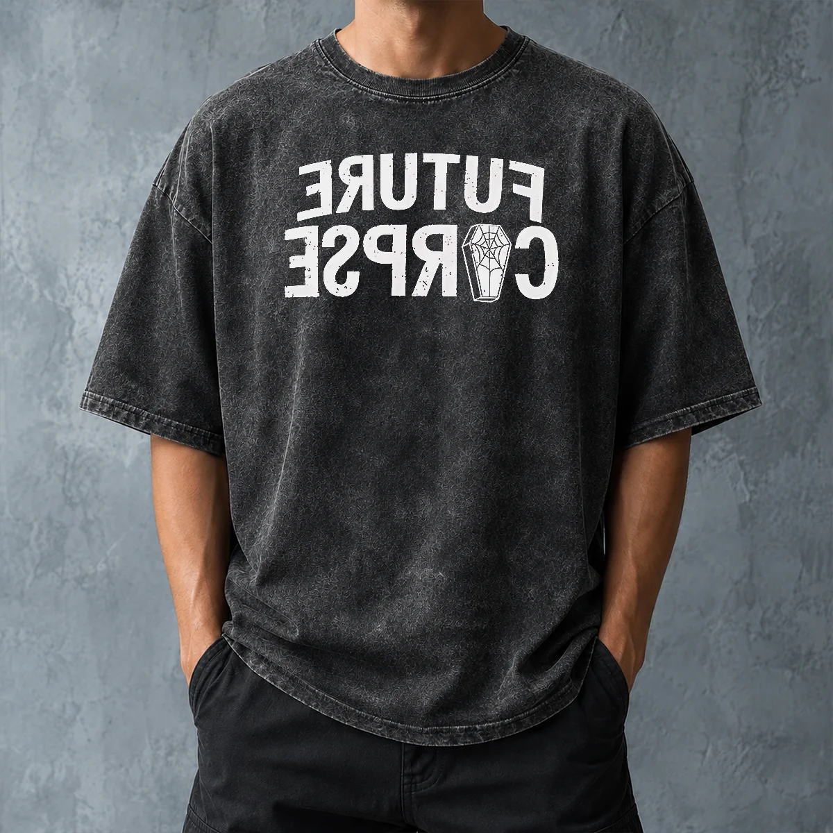 Hot Original Distressed Future Corpse With Coffin Washed T-Shirt