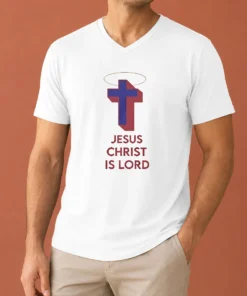 Hot Pretty Jesus Christ Is Lord Cross Christian Religious V-Neck Shirt
