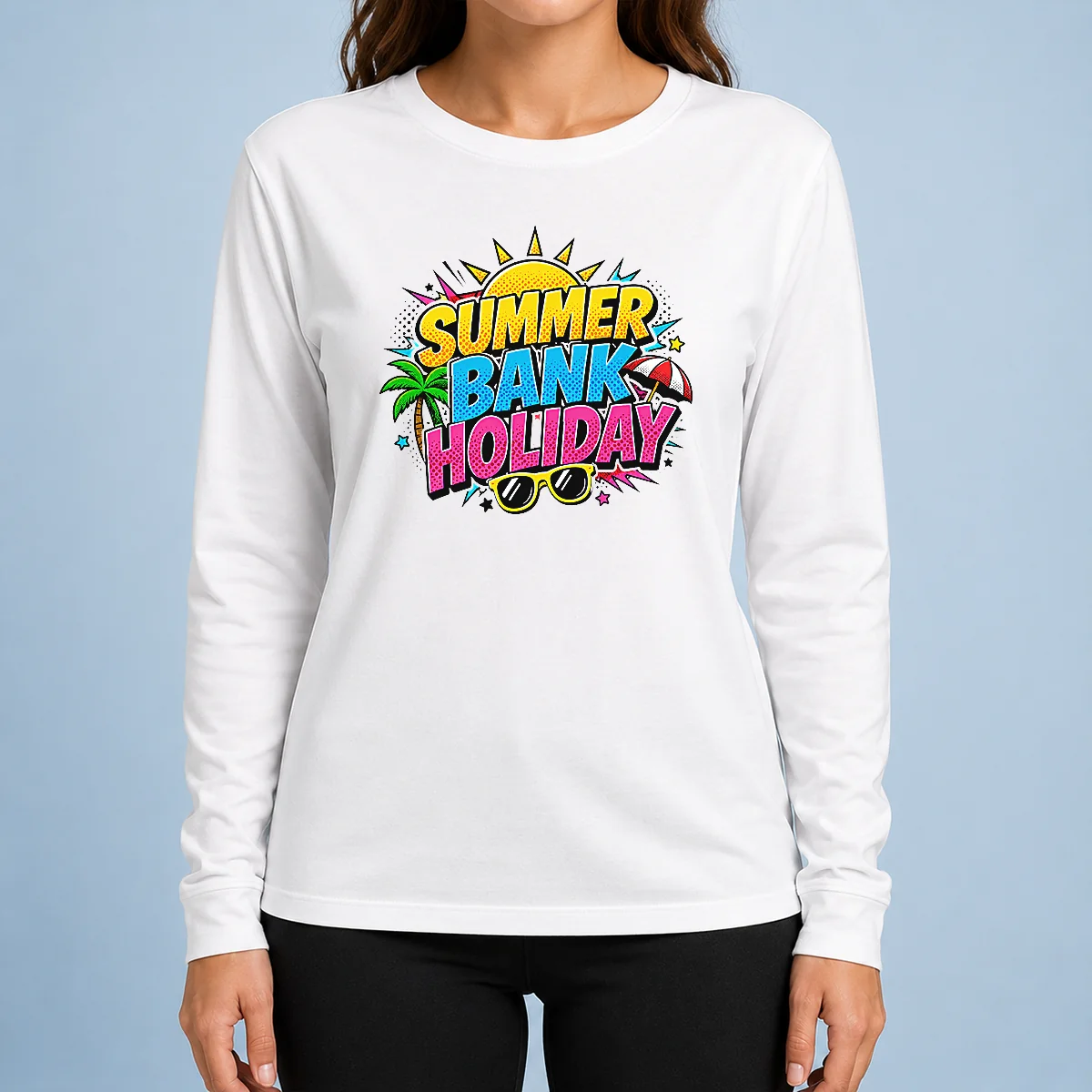 Hot Pretty Pop Art Summer Bank Holiday Comic Halftone Beach Long Sleeve Shirt