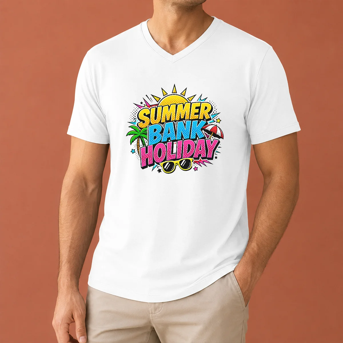 Hot Pretty Pop Art Summer Bank V-Neck Shirt Hot Pretty Pop Art Summer Bank V-Neck Shirt