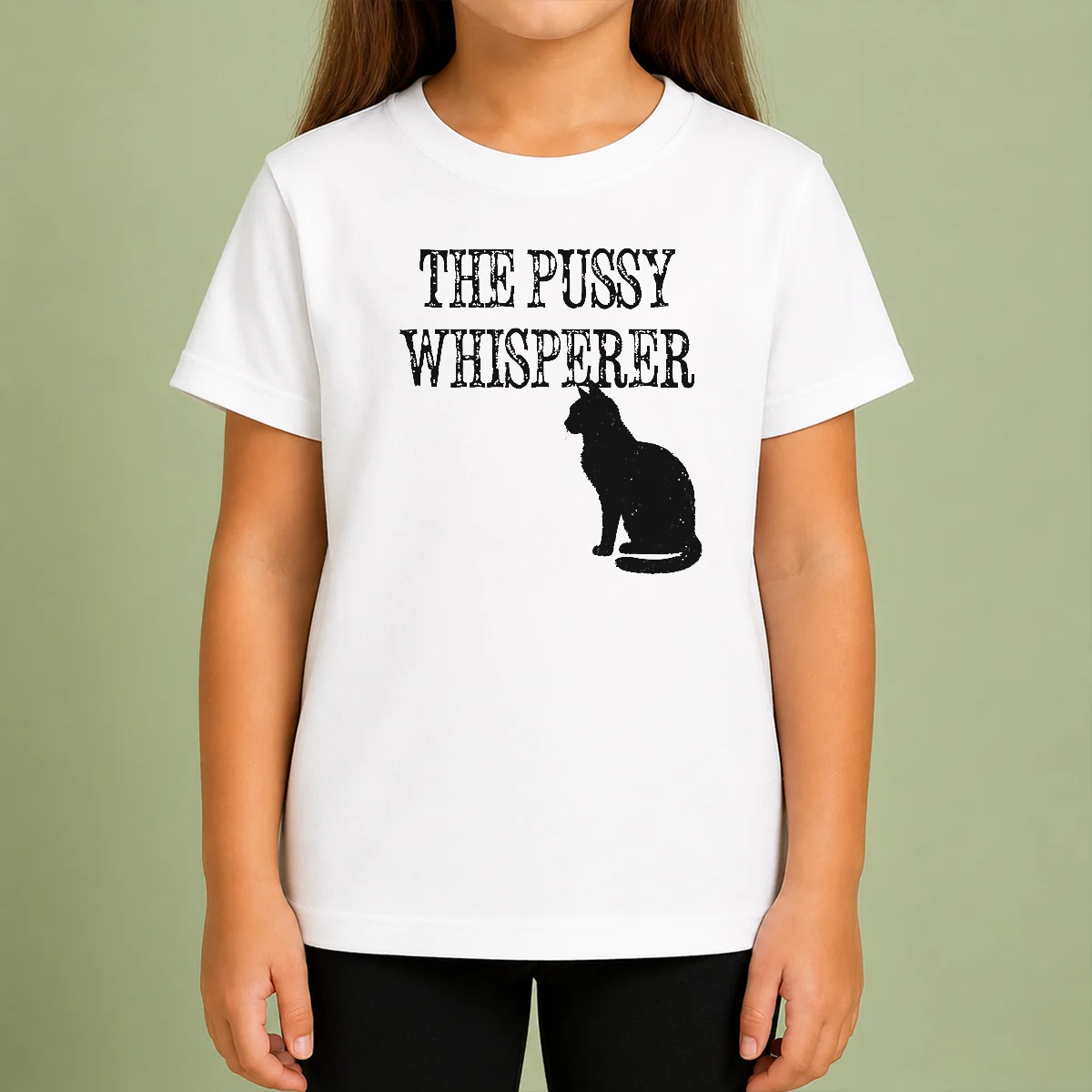 Hot Pretty The Pussy Whisperer With Black Cat Silhouette Kids T-Shirt