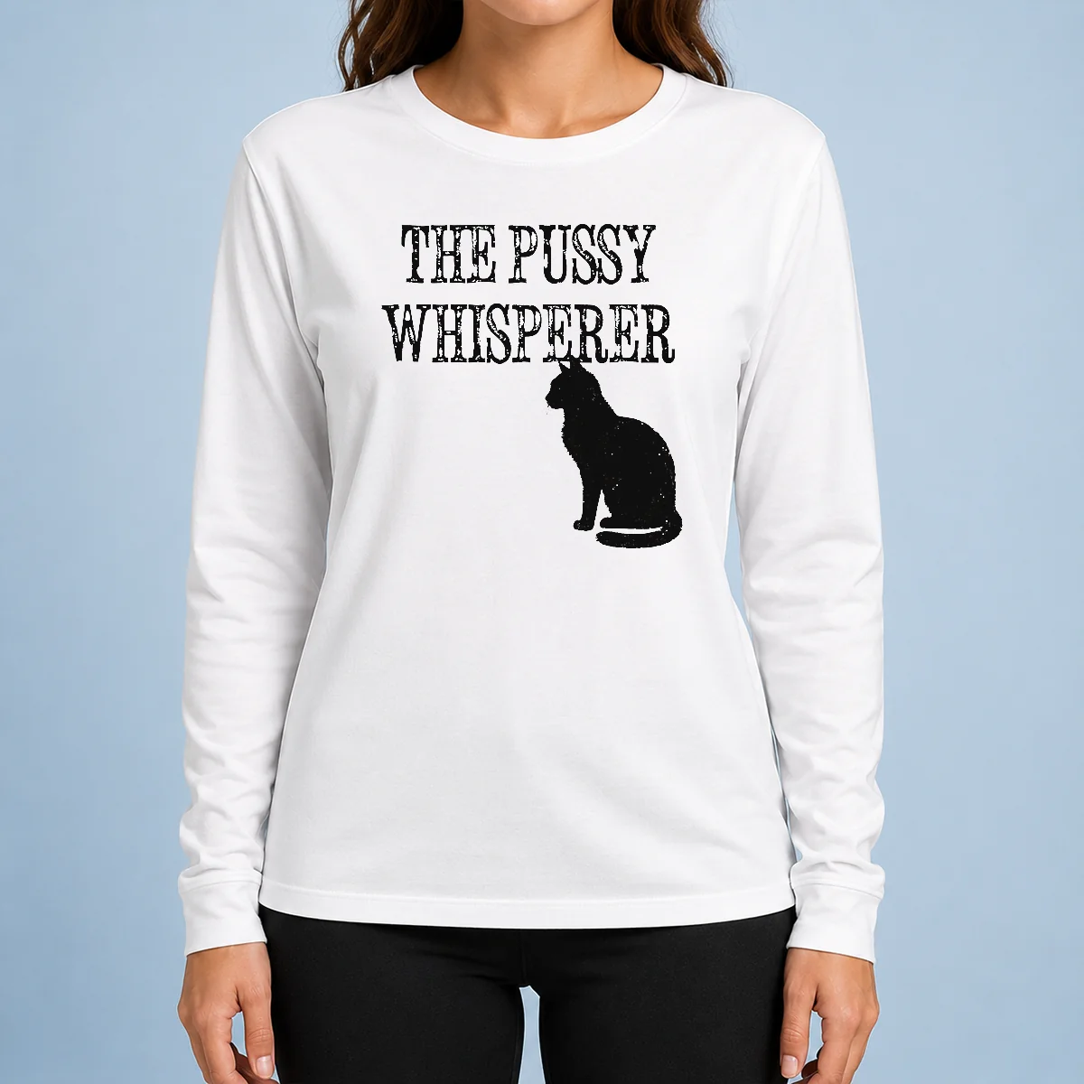 Hot Pretty The Pussy Whisperer With Black Cat Silhouette Long Sleeve Shirt