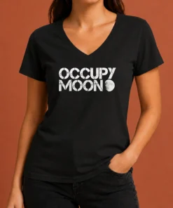 Hot Top Distressed Occupy Moon Space Lunar Astronomy V-Neck Shirt