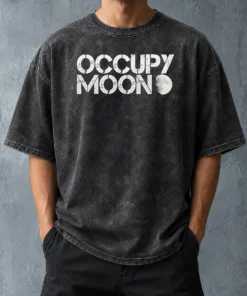 Hot Top Distressed Occupy Moon Space Lunar Astronomy Washed T-Shirt