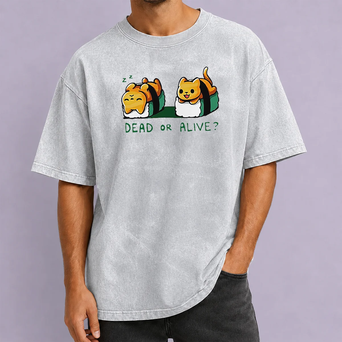 Nice Good Cat Sushi Dead Or Alive Washed T-Shirt