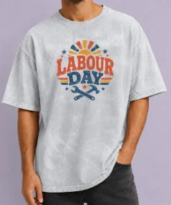 Nice Good Vintage Retro Labour Day Sunburst Tools Washed T-Shirt