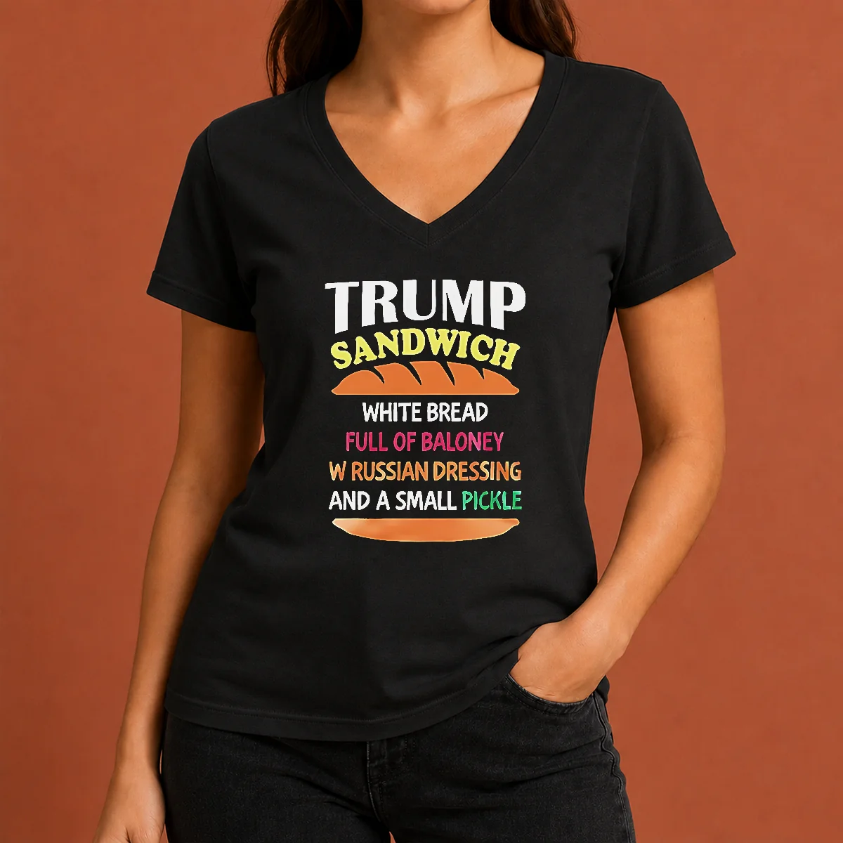 Nice Hot Donald Trump Sandwich White V-Neck Shirt Nice Hot Donald Trump Sandwich White V-Neck Shirt