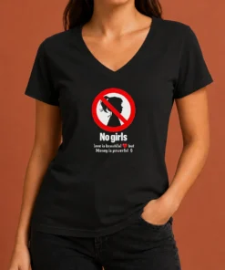 Nice No Girls Love Is Beautiful But Money Is Powerful V-Neck Shirt