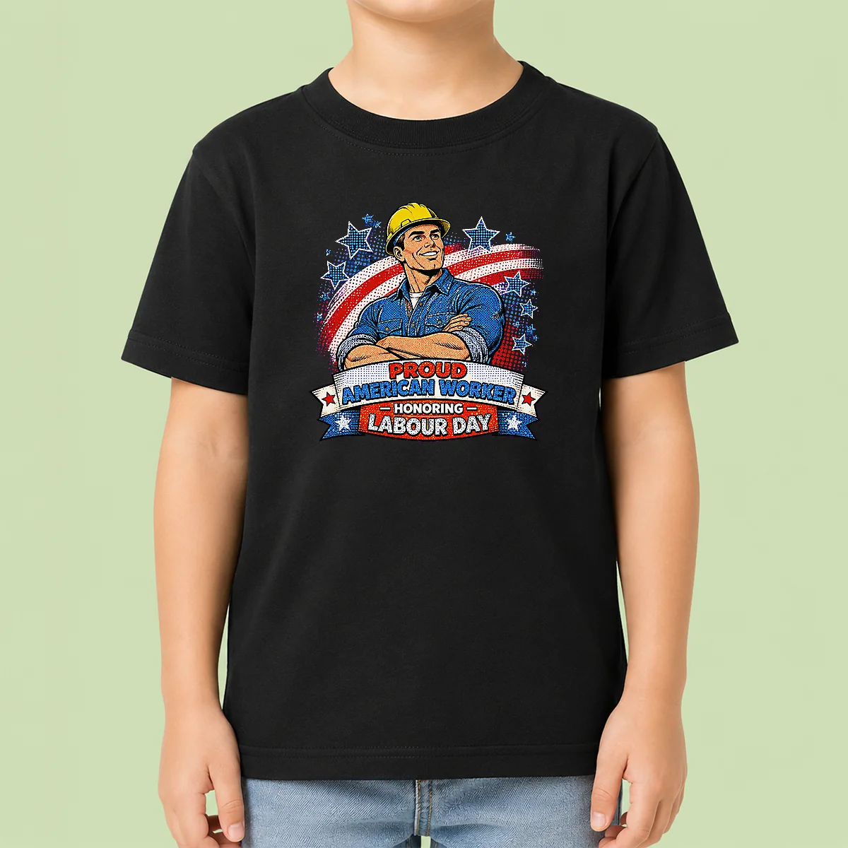 Nice Patriotic Labour Day Worker Pop Art Kids T-Shirt