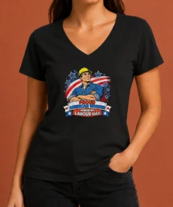 Nice Patriotic Labour Day Worker Pop Art V-Neck Shirt