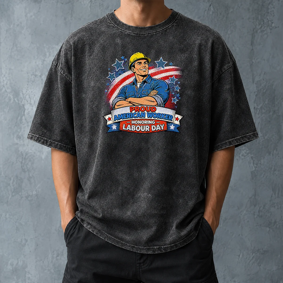 Nice Patriotic Labour Day Worker Pop Art Washed T-Shirt