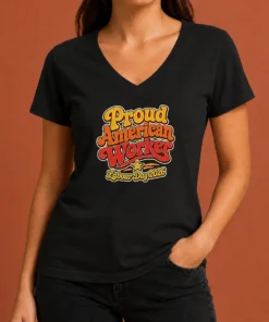 Nice Proud American Worker Labour Day 2026 Groovy Retro V-Neck Shirt