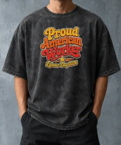 Nice Proud American Worker Labour Day 2026 Groovy Retro Washed T-Shirt
