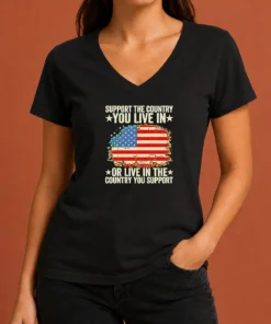 Nice Support The Country You Live In Or Live In The Country You Support Distressed Flag V-Neck Shirt