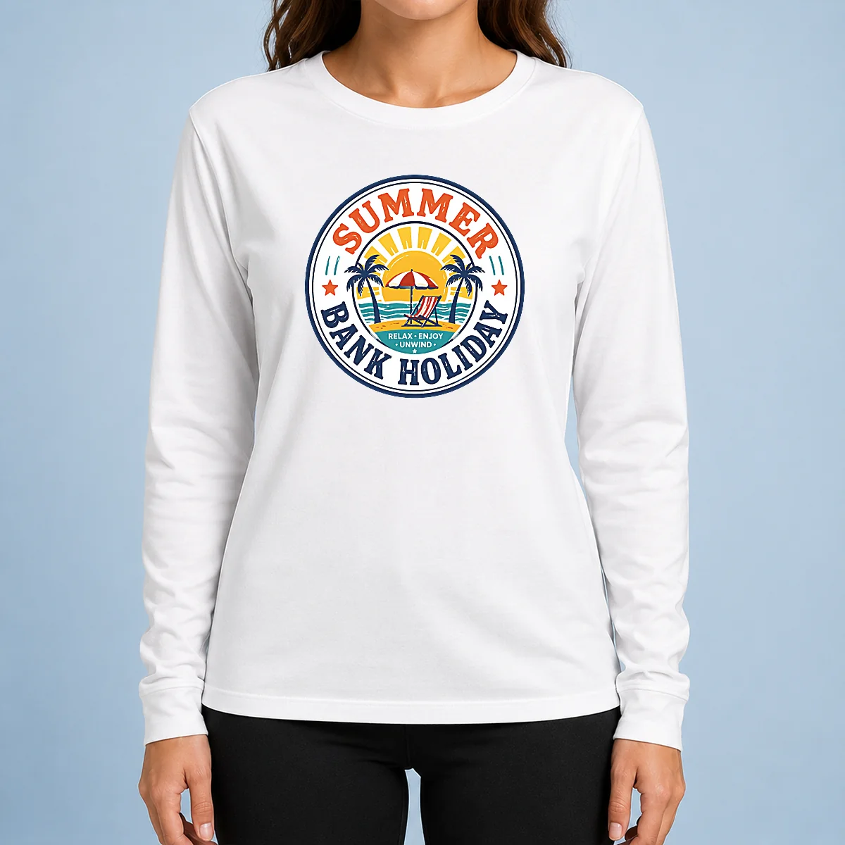 Nice Top Vintage Badge Summer Bank Holiday Relax Enjoy Unwind Long Sleeve Shirt