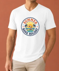 Nice Top Vintage Badge Summer Bank Holiday Relax Enjoy Unwind V-Neck Shirt