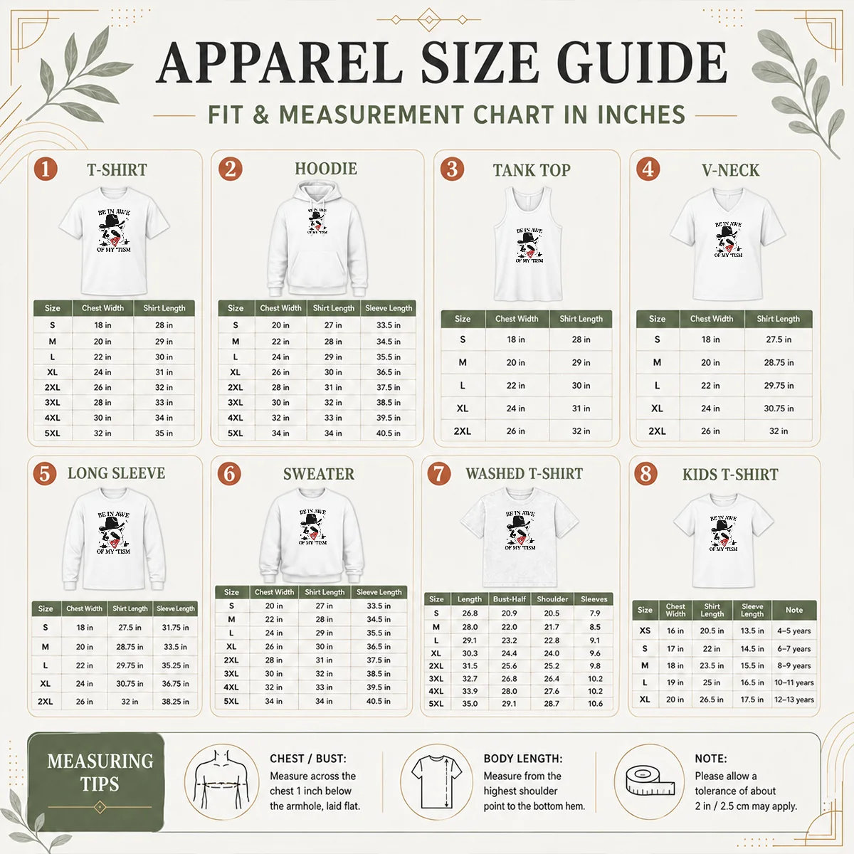 Official My Paint My Canvas Size Chart Size chart for Official My Paint My Canvas with measurements in inches and cm to help choose the right fit