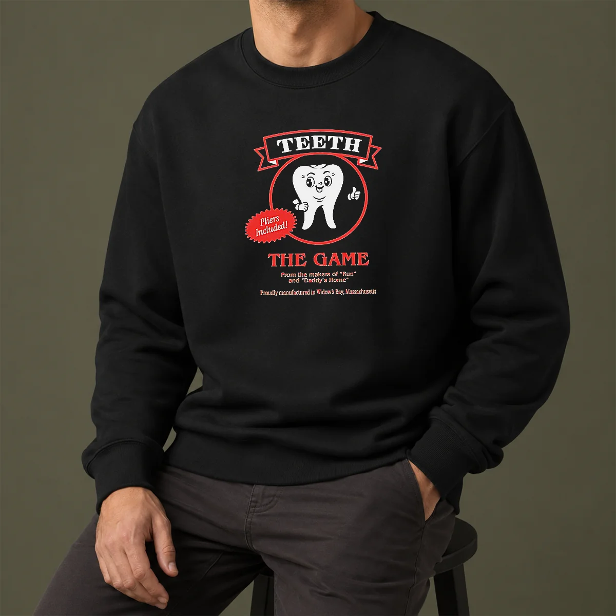 Official Teeth The Game Pliers Included Horror Movie Parody Sweater