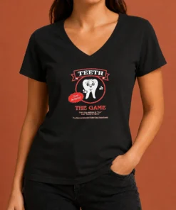 Official Teeth The Game Pliers Included Horror Movie Parody V-Neck Shirt