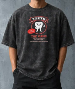 Official Teeth The Game Pliers Included Horror Movie Parody Washed T-Shirt
