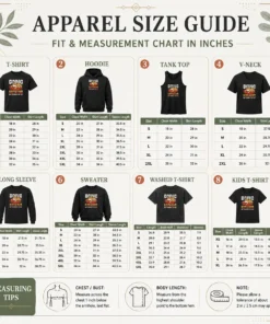 Size chart for Perfect Official Giving It My All with measurements in inches and cm to help choose the right fit