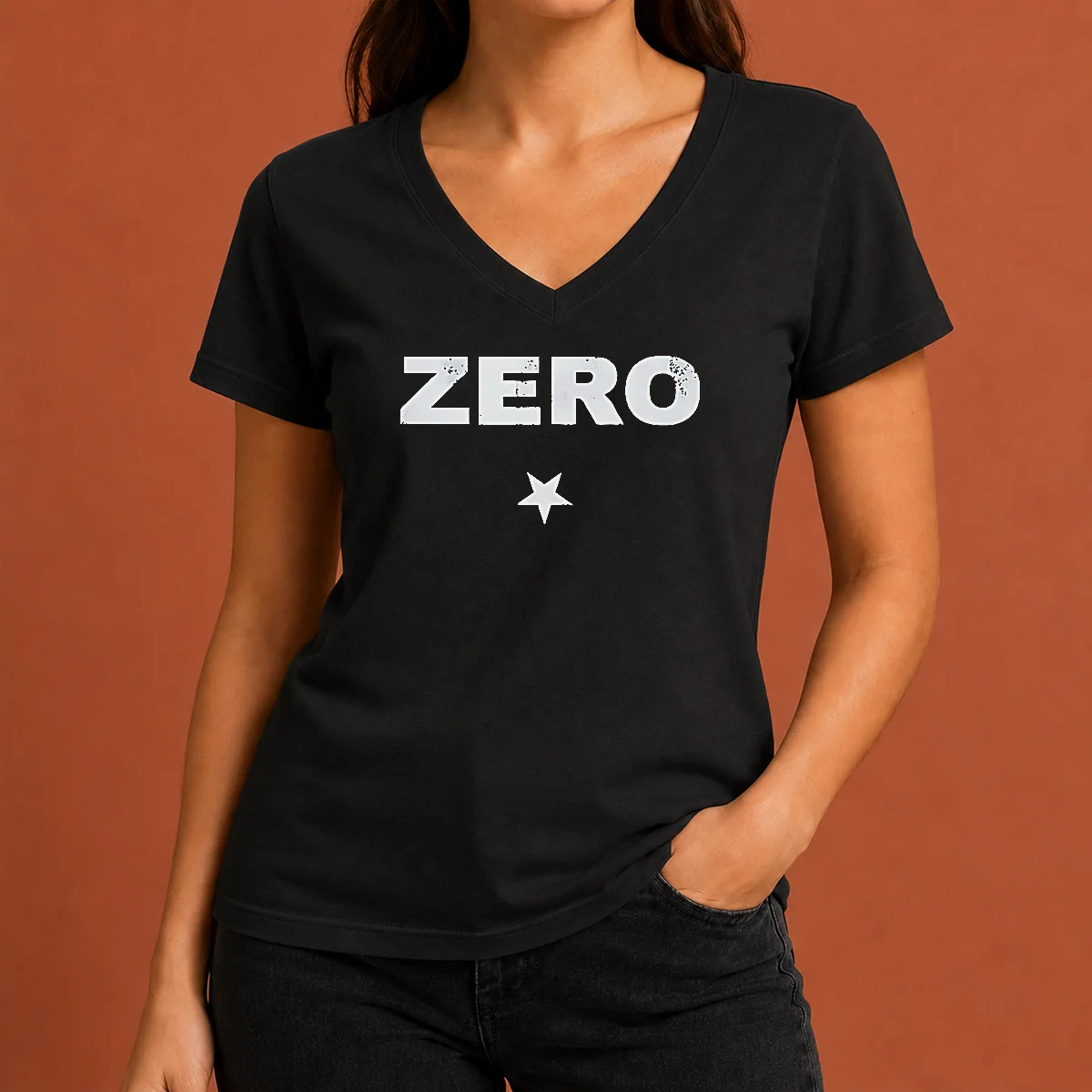 Premium Funny Distressed Zero Star Logo V-Neck Shirt Premium Funny Distressed Zero Star Logo V-Neck Shirt