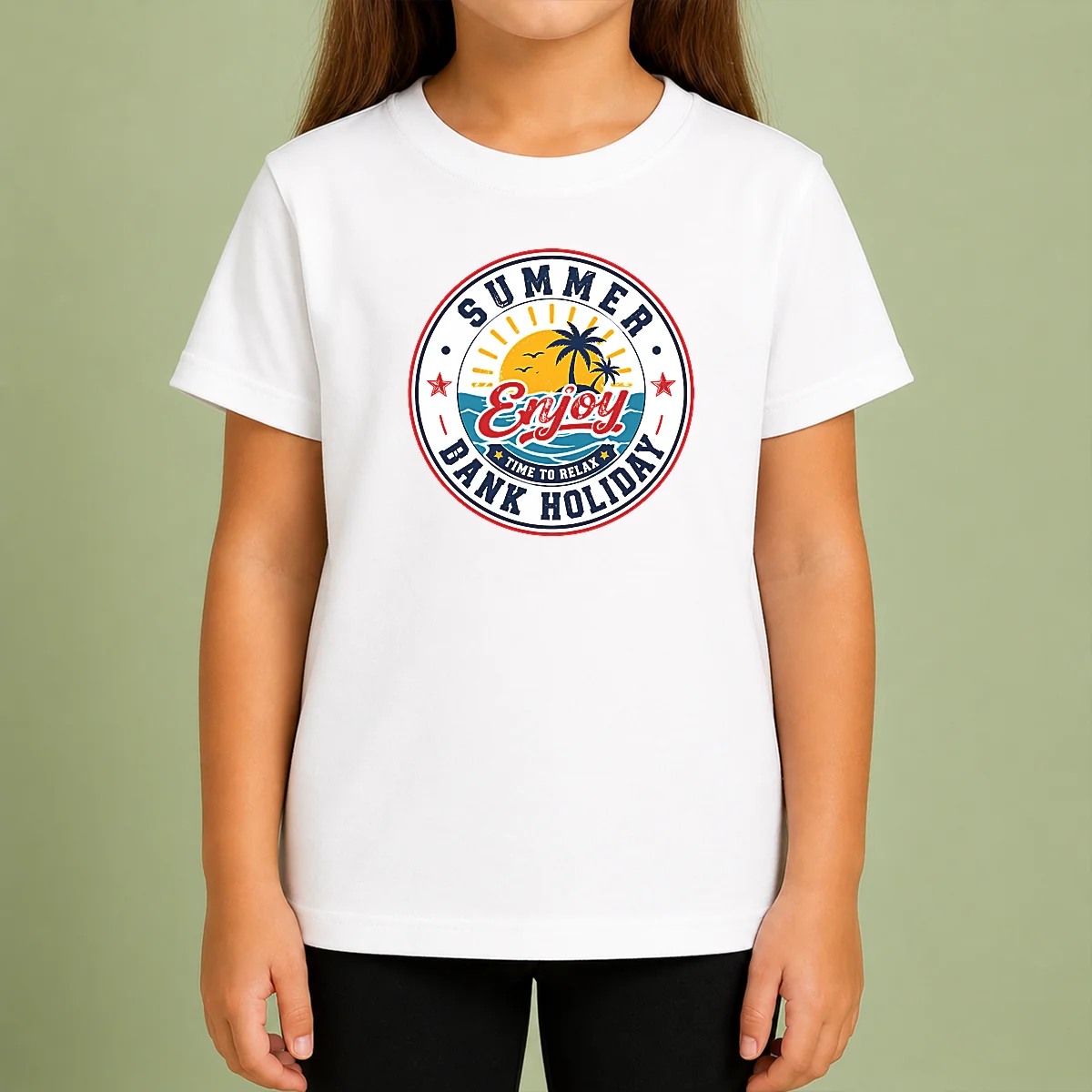 Premium Funny Vintage Badge Summer Bank Holiday Enjoy Relax Palm Kids T-Shirt