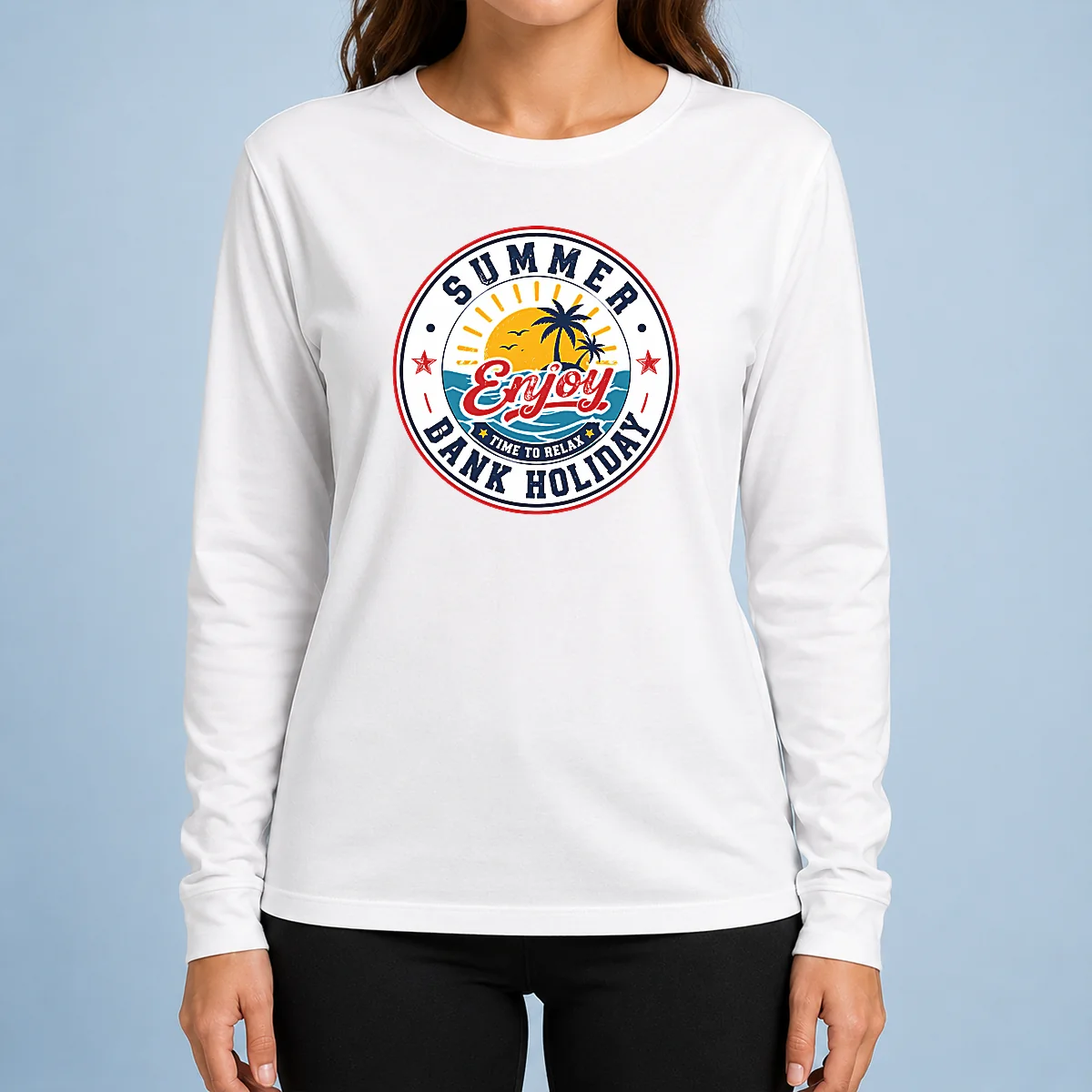 Premium Funny Vintage Badge Summer Bank Holiday Enjoy Relax Palm Long Sleeve Shirt