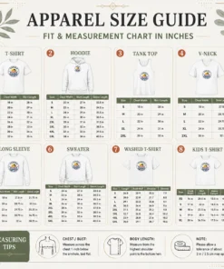 Size chart for Premium Funny Vintage Badge Summer Bank Holiday Enjoy Relax Palm with measurements in inches and cm to help choose the right fit