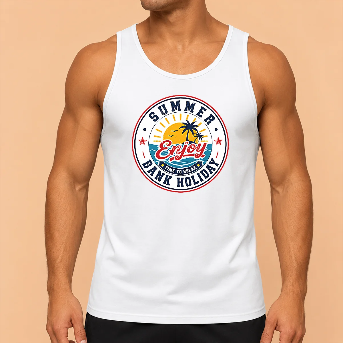 Premium Funny Vintage Badge Summer Bank Holiday Enjoy Relax Palm Tank Top
