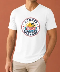 Premium Funny Vintage Badge Summer Bank Holiday Enjoy Relax Palm V-Neck Shirt