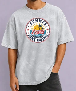 Premium Funny Vintage Badge Summer Bank Holiday Enjoy Relax Palm Washed T-Shirt