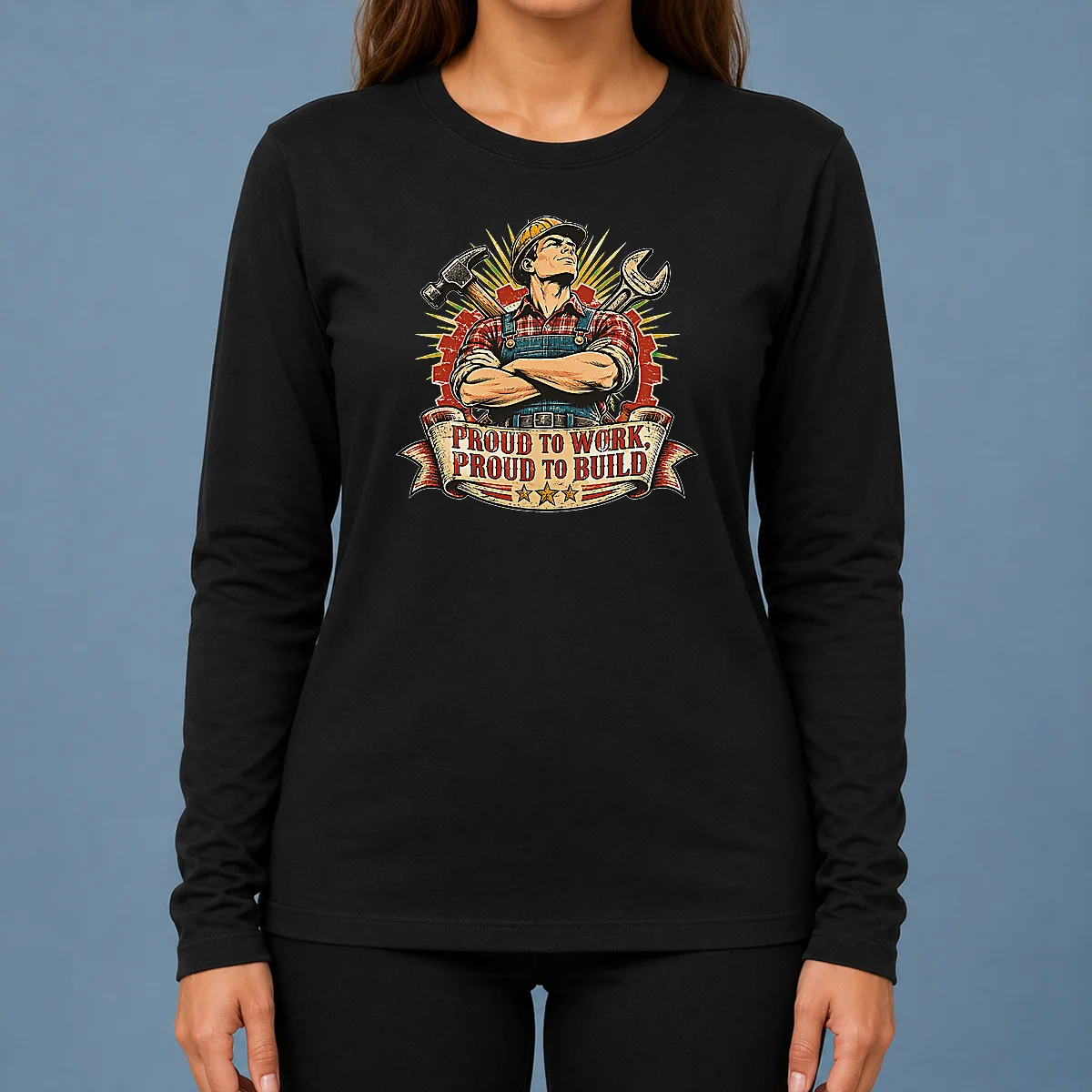 Premium Pretty Vintage Labour Day Proud Worker Graphic Long Sleeve Shirt