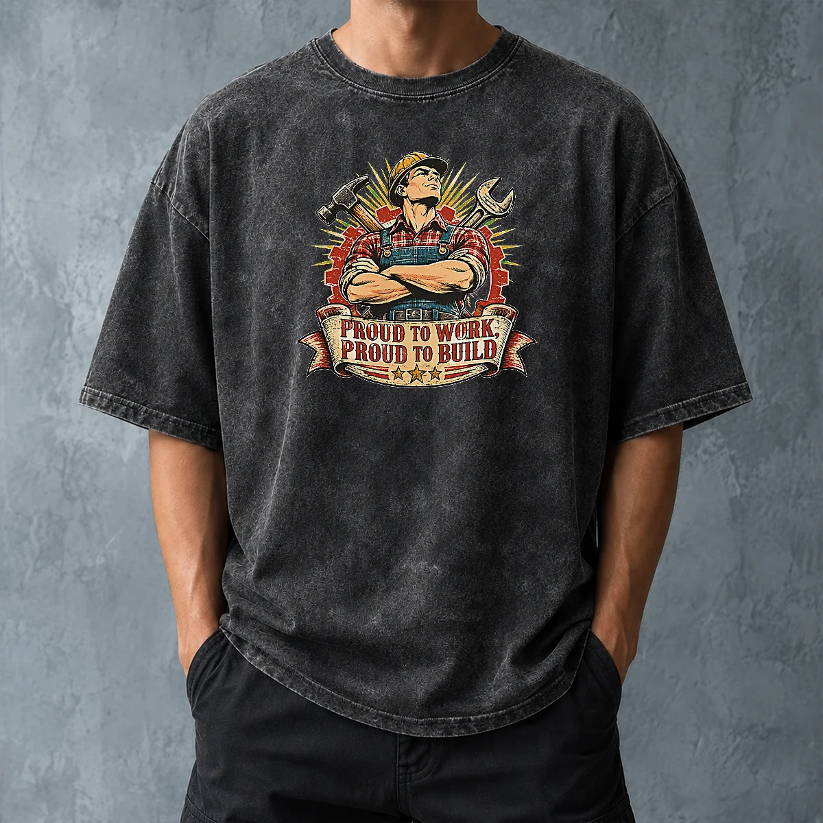 Premium Pretty Vintage Labour Day Proud Worker Graphic Washed T-Shirt