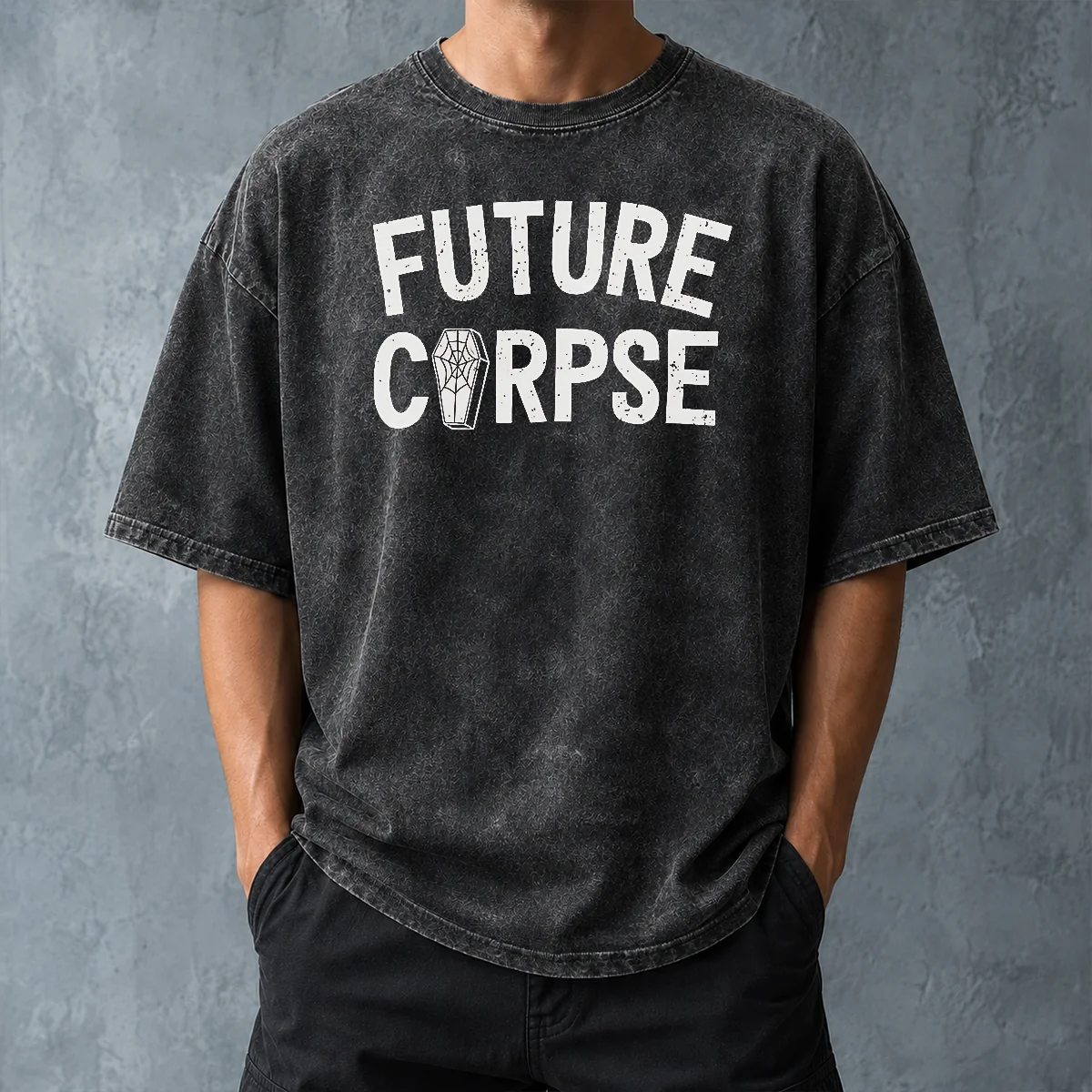 Top Funny Distressed Future Corpse With Coffin Goth Washed T-Shirt