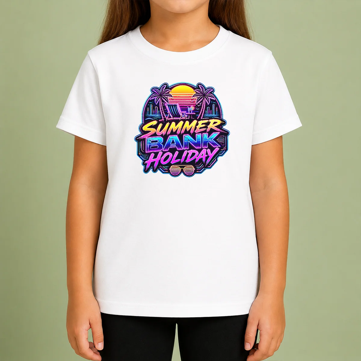 Top Pretty Synthwave Neon Summer Bank Holiday Beach Sunset Kids T-Shirt