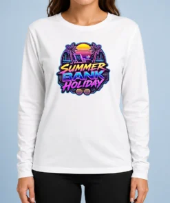 Top Pretty Synthwave Neon Summer Bank Holiday Beach Sunset Long Sleeve Shirt