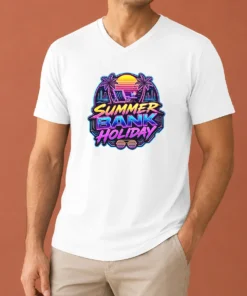 Top Pretty Synthwave Neon Summer Bank Holiday Beach Sunset V-Neck Shirt